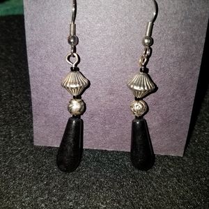 Sterling silver,  black and silver bead earrings.